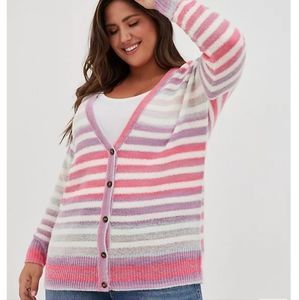 NEW TORRID BUTTON FRONT CARDIGAN - MULTI STRIPE